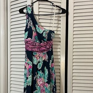 Lilly Pulitzer One-Shoulder Maxi Dress - Navy, Pink, and Green